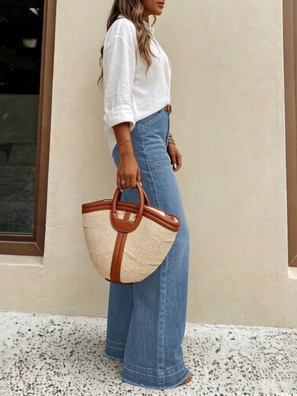 Light Wash Casual Women's High-Quality  Denim Wide Leg Jeans - Picture 5 of 5